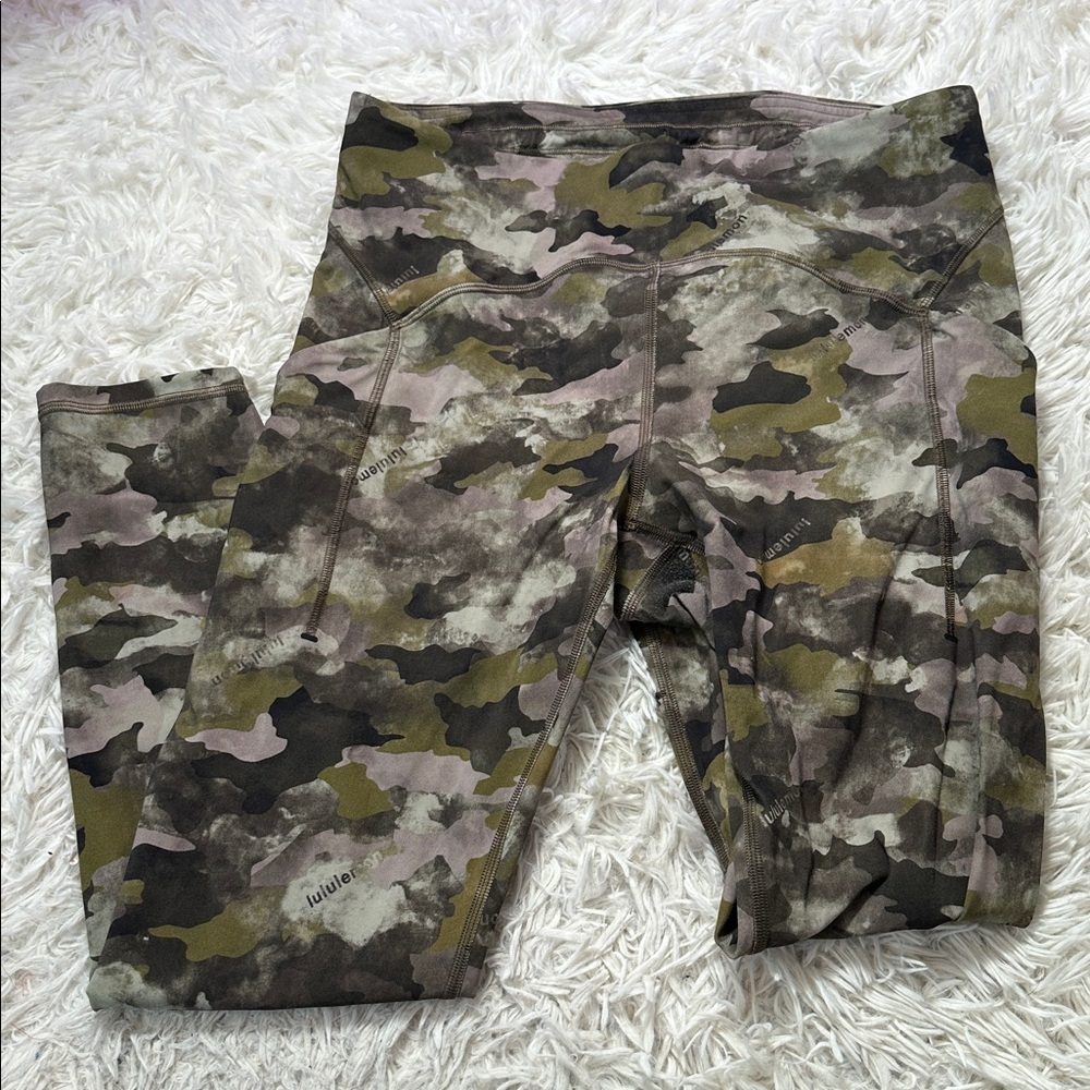Lululemon Power Thru High-Rise Tight 25" Heritage Camo Wash Juniper Green Multi